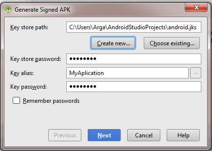 Generate signed apk key wizard is buggy 1